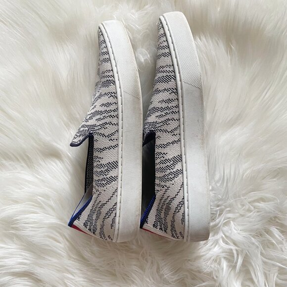 Rothy’s White Black Maritime Tiger Stripe Retired Print Slip On Shoes - Picture 4 of 9
